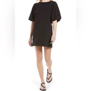 Rebecca Minkoff Mina Elbow Puff Sleeve French Terry Dress Black Medium Sweater
